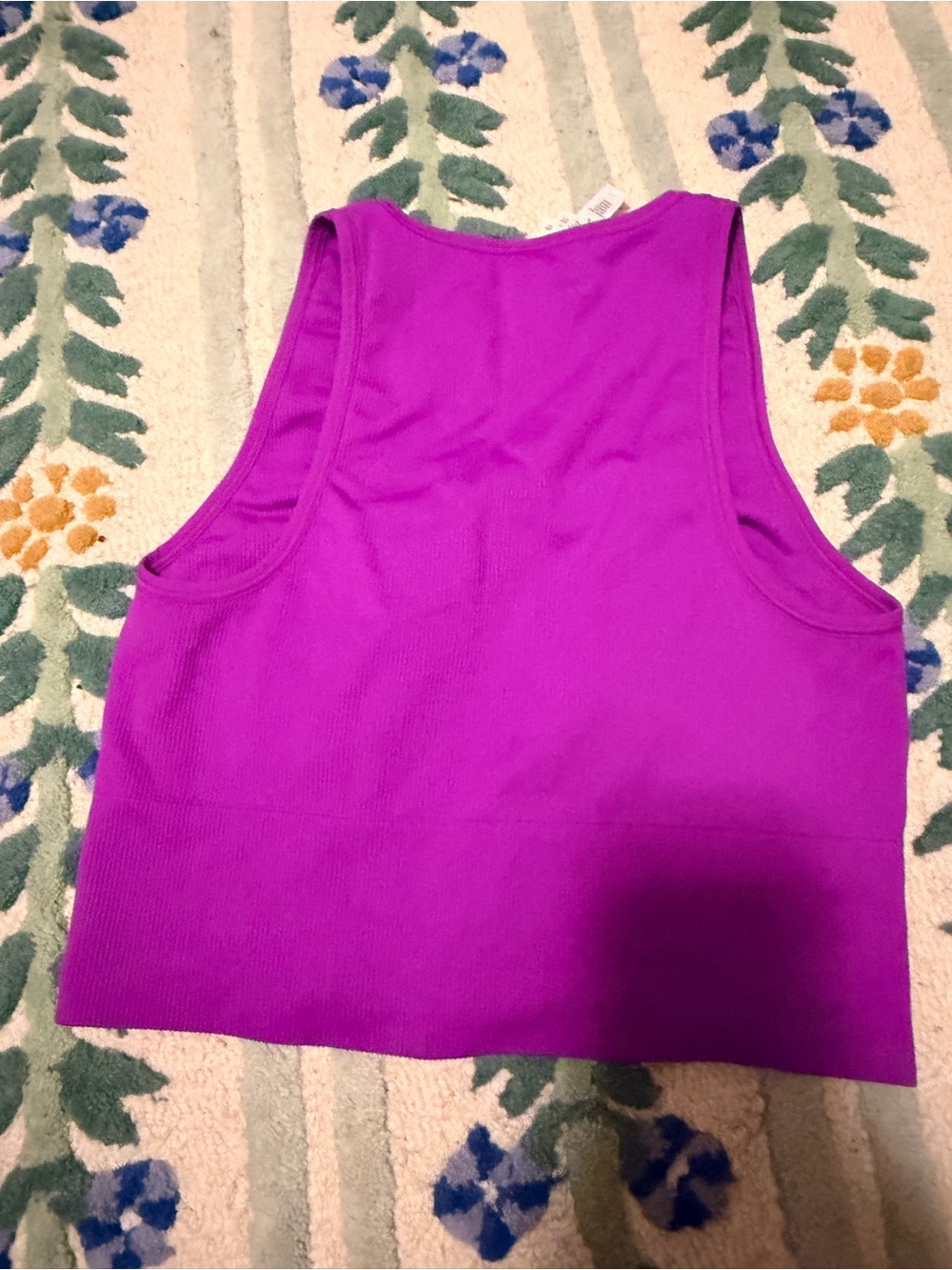 Magenta Ribbed V-Neck Cropped Tank - Picture 2 of 2